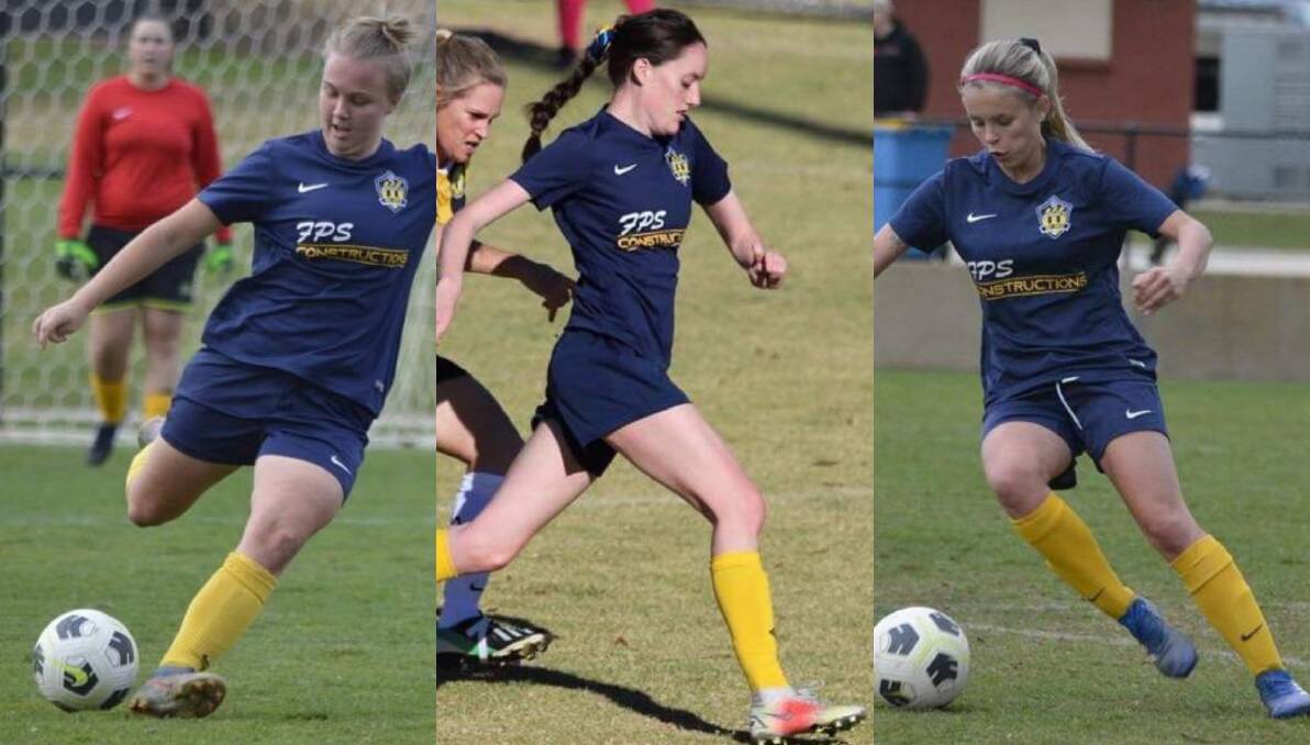GAME ON: Abercrombie FC first grade players Poorsha McPhillamy, Larissa Kilby and Taylah Murphy will play for Panorama Platypi in 2022. 