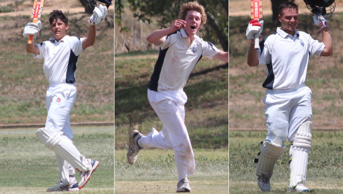 DAY OUT: St Stanislaus' College XI's Cooper Brien, Jack Goodsell and Blake Kreuzberger on Saturday. Photo: TONY FISHER