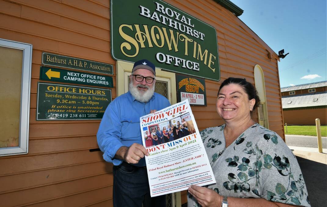 SHOW OF SUPPORT: Royal Bathurst Show executive secretary Brett Kenworthy and competitions co-ordinator Karen Noonan promoting the 152nd running of the show. Photo: CHRIS SEABROOK 032921croyalshow