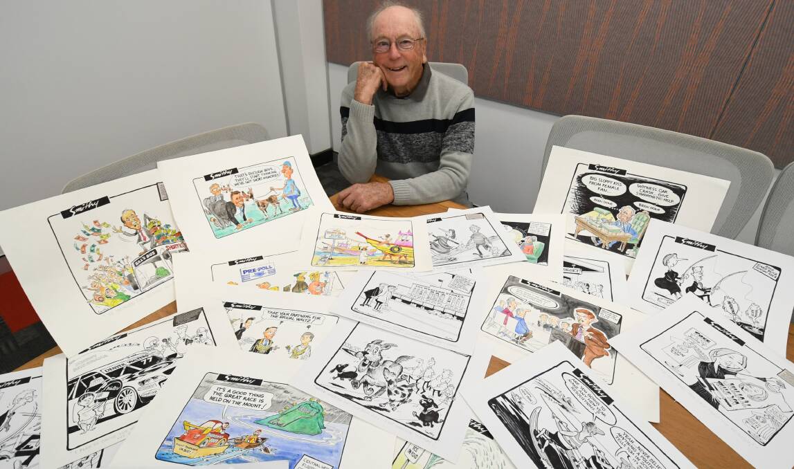 MILESTONE: Cartoonist Paul Smith will some of his Smithy cartoons from the past 50 years since August 23, 1969. Photo: CHRIS SEABROOK 082019csmithy1