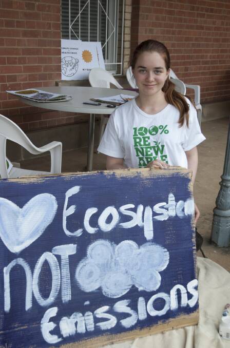 HAVING A SAY: High school student Erin Mullen preparing for a climate change action rally in 2015. Photo: TRACY SORENSEN