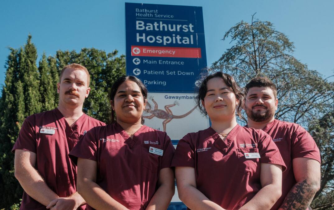 New doctors Blake Jones, Sharonee Anton, Molly Wong and Dylan Byrne outside the Bathurst Hospital. Picture by James Arrow.