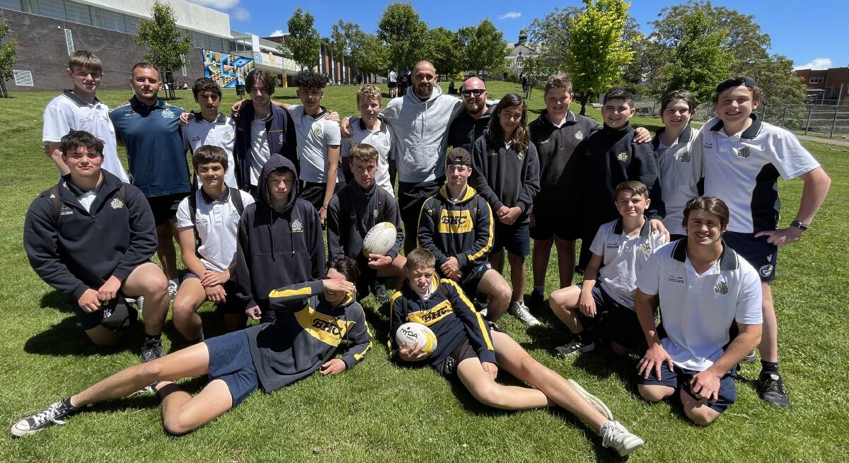 Bathurst High students meet NRL star Will Kennedy, in a school visit on Friday. Picture by Bradley Jurd. 