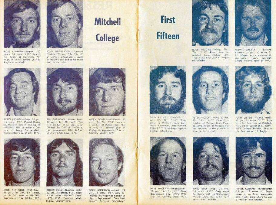 The Mitchell College first XV from the 1977 grand final. 