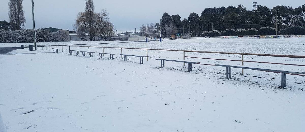 COLD WEATHER: Snow at the Oberon Sportsground in June saw the entire Group 10 round cancelled. 