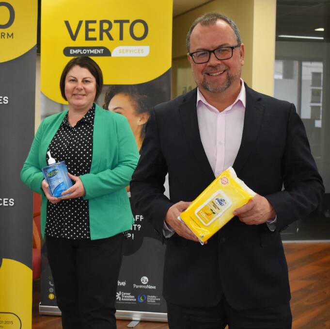 DONATION: VERTO CEO Ron Maxwell and VERTO human resources manager Sharna Banks with some of the items to be donated. Photo: SUPPLIED