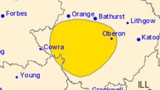 The range of the severe weather warning in the Central Tablelands.
