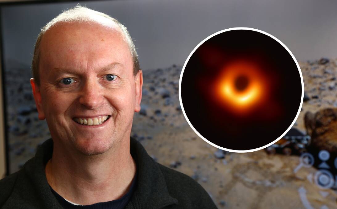 SUPER: Bathurst astronomer Ray Pickard (left) said the first-ever image of a black hole is big for astronomy. The actual image of the black hole is pictured on the right.  