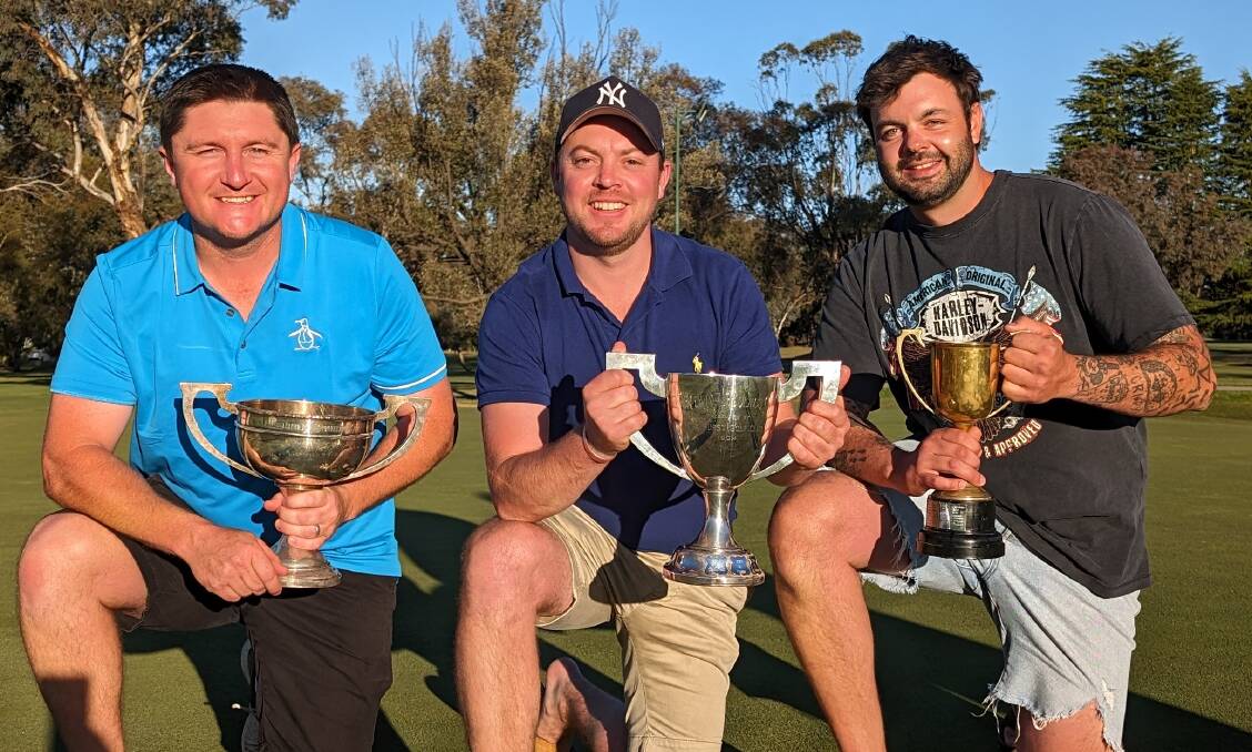 Bathurst Open winners Josh Toole (B grade), Michael Stanford (A grade) and Roth Marshall (C grade) with their trophies. Picture supplied