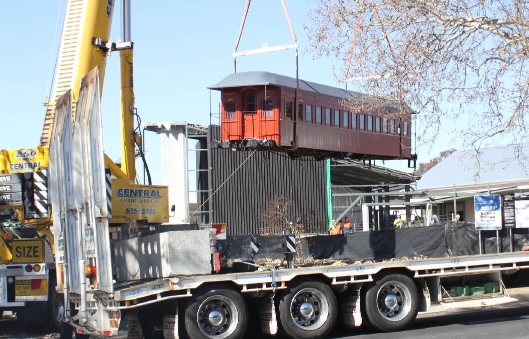 ON THE MOVE: The historic CBA 547 train carriage being moved on Wednesday morning. Photo: BRADLEY JURD