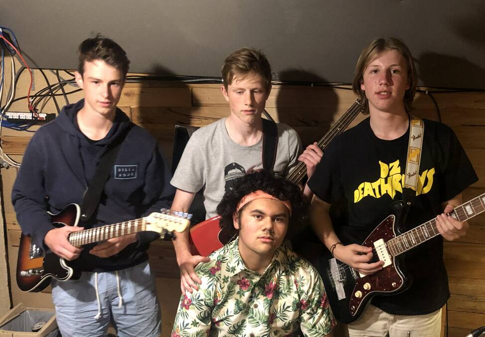 EP OUT: Ricky's Breath band members Harry Cooke, Harley Goodman and Charlie Dunn. Front: Darnell Polsen. Photo: SUPPLIED