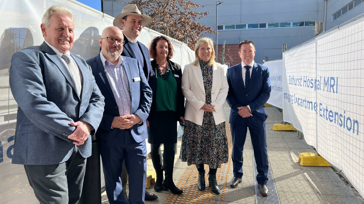 CONSTRUCTION BEGINS: Member for Bathurst Paul Toole outside the Bathurst
MRI construction site with (from L to R) Bathurst Regional Council Mayor Robert
Taylor, Western NSW Local Health District Board chair Matt Irvine, Sam Farraway MLC, Bathurst Hospital general manager Cathy Marshall and Minister for Regional Health Bronnie Taylor.
