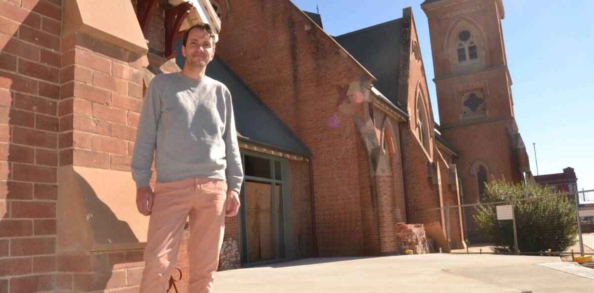 UPGRADES: Bathurst Presbyterian Church pastor Tristan Merkel outside the church's renovation works, which includes a new entrance and ramp way. Photo: BRADLEY JURD