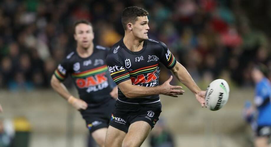 MEN IN BLACK: Penrith Panthers' Nathan Cleary in action at Carrington Park in 2019 against the Melbourne Storm. Photo: PHIL BLATCH
