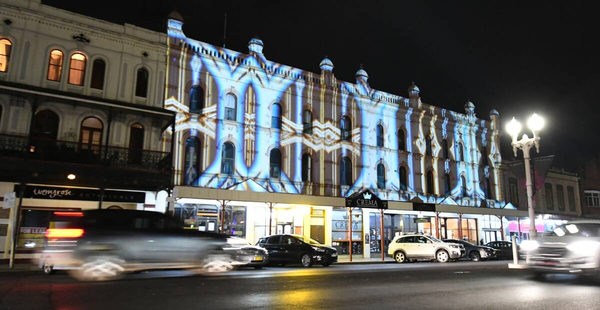 LOOKING GOOD: The buildings on George Street are lit with illuminations during the Bathurst Winter Festival. Photo: CHRIS SEABROOK 