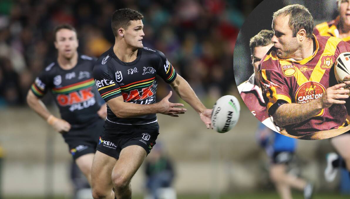 THEY'RE A CHANCE: Penrith Panthers star playmaker Nathan Cleary and former Penrith player Dave Elvy. 