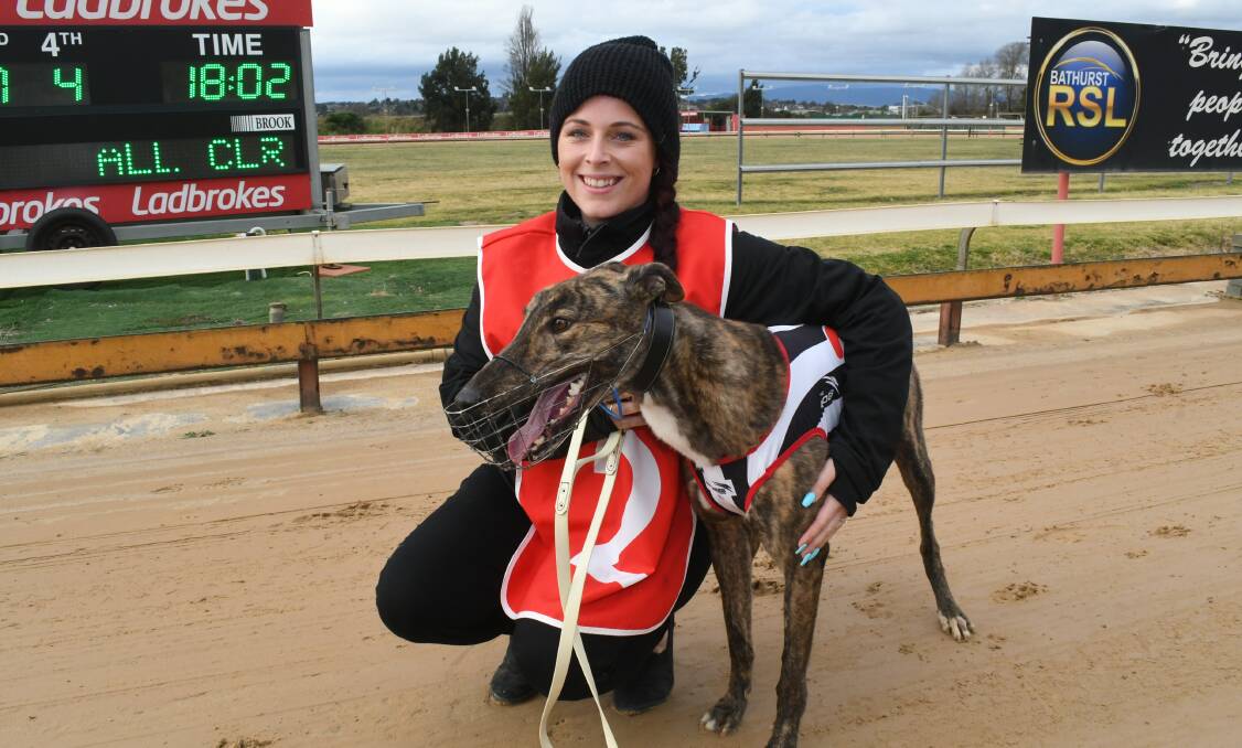 WINNER: Rapid Rocket handler Caitlyn Brewer, following her dog's win at Kennerson Park on Monday afternoon. Photo: CHRIS SEABROOK 061019cdogs2