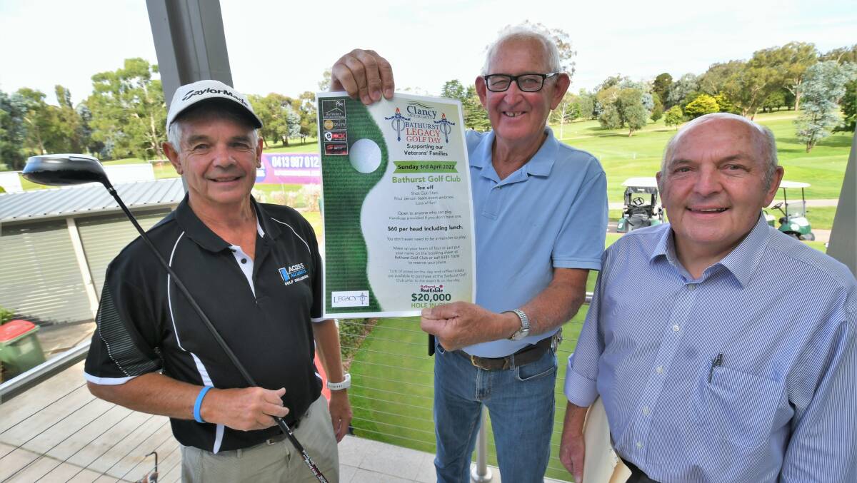 VOLUNTEERS: Bathurst Golf Club president Ray Stapley, with Legacy Bathurst's Graham Humphreys and Paul Favero. 