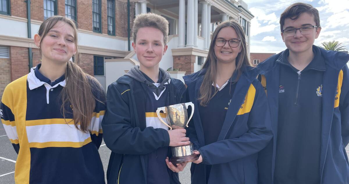 WINNERS: Sidney Speers, Thomas Brennan-Newton, Olivia Daley and Samuel Blencowe with the Mulvey Cup trophy after their win. Photo: BRADLEY JURD