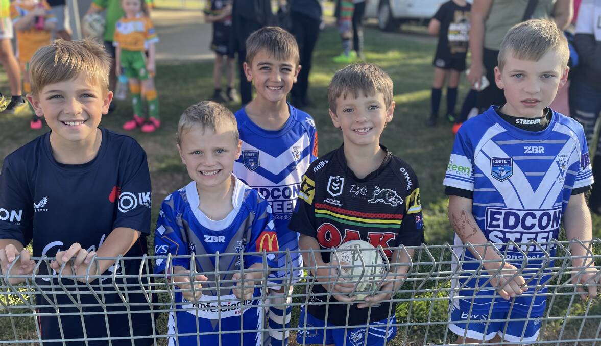 Emmetts Romans, James, Harrie Harrop, Nathaniel Downey and Ellis Richards at the Play like a Panthers Clinic at George Park in 2024. Picture by Bradley Jurd