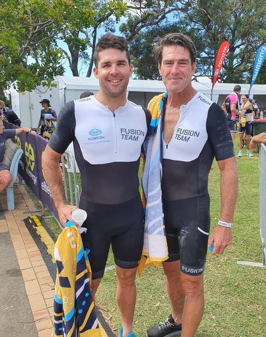 WIN: Nick North and Richard Hobson both won their age group in the aquabike category of the 2021 Husky Triathlon Festival. Photo: CONTRIBUTED