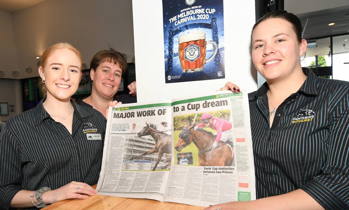 PLACE YOUR BETS: Bathurst Panthers staff Chelcie Brunton, Narelle Albon and Katie Dowler are looking forward to the annual running of the Melbourne Cup on Tuesday. Photo: CHRIS SEABROOK 110220cpanthrs