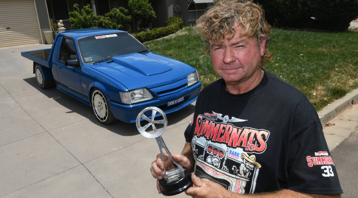 BEAUT YOOT: Danny Board with his 2020 trophy from the Summernats, held in Canberra. Photo:CHRIS SEABROOK 010820cyoot2