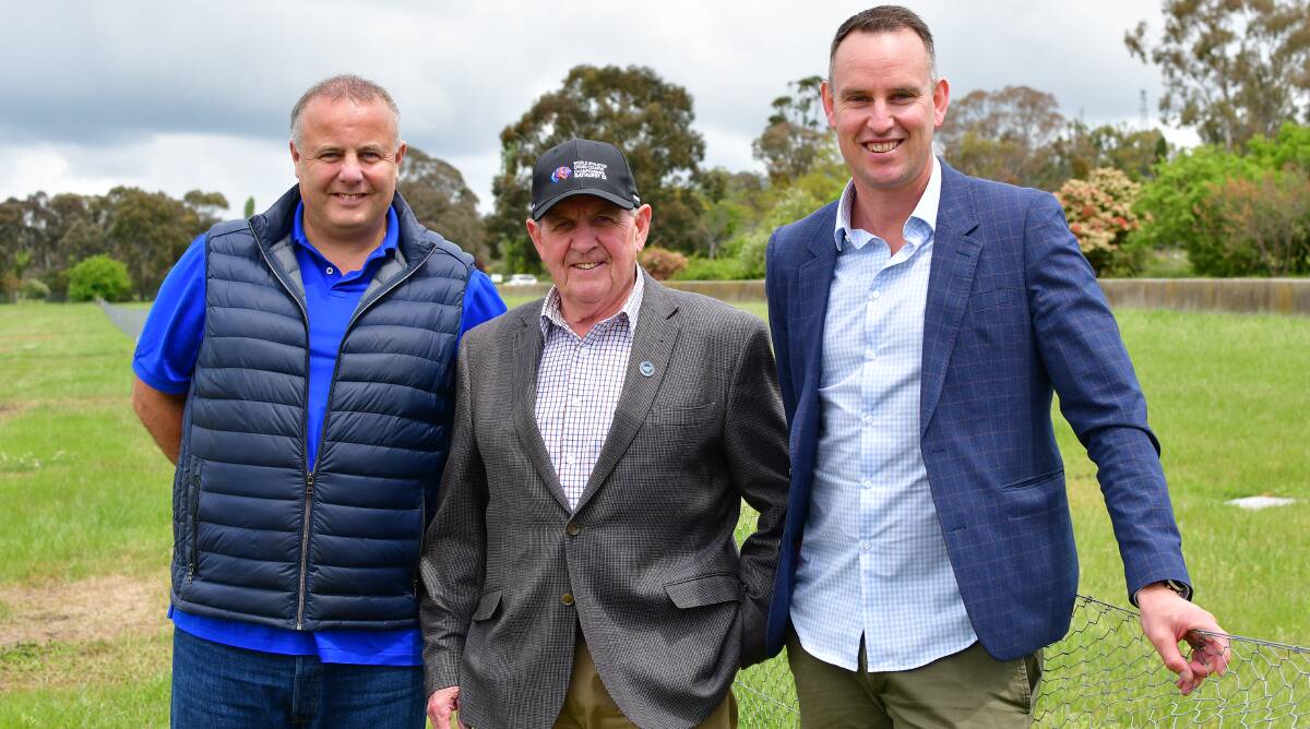 World Athletics head of competition management Pierce O'Callaghan, Bathurst mayor Robert Taylor and local organising committee general manager Richard Welsh. Picture by Bradley Jurd. 
