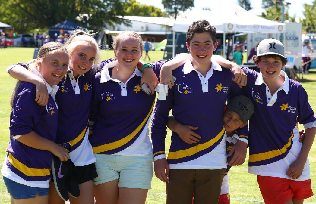 RAISING MONEY: Kyesha Kelly, Eliza Weldon, Amabella Harvey, Tom Hare, Charlie Davis and Will Stanmore at last year's Bathurst Relay for Life. Photo: PHIL BLATCH