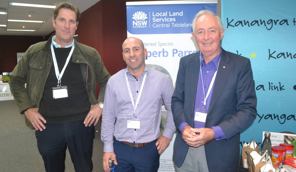 CONFERENCE: Central West Councils Environment and Waterways Alliance's David Waddell and Mick Callan, with Griffith University Emeritus Professor Ian Lowe. Photo: BRADLEY JURD