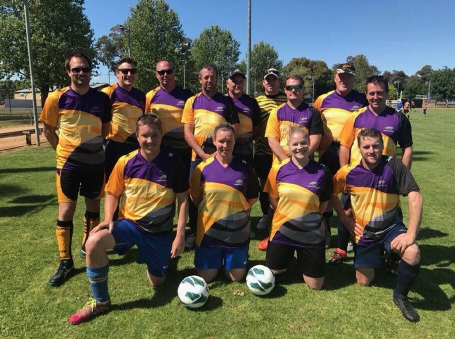 WINNERS: The Bathurst Gold team that defeated Young in the Cowra over-35s competition on Sunday. Bathurst won 4-3 after a penalty shoot-out after the score finished 0-all. Photo: BATHURST DISTRICT FOOTBALL FACEBOOK