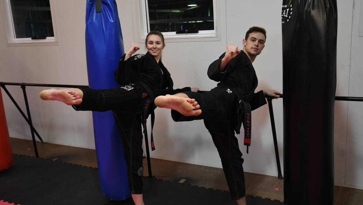 BACK OPEN: Taylor Sargent (manager) with her brother Jordan Hickey at Warren Hickey's Precision Martial Arts will be back in operation next week. Photo: CHRIS SEABROOK 061020cmartial