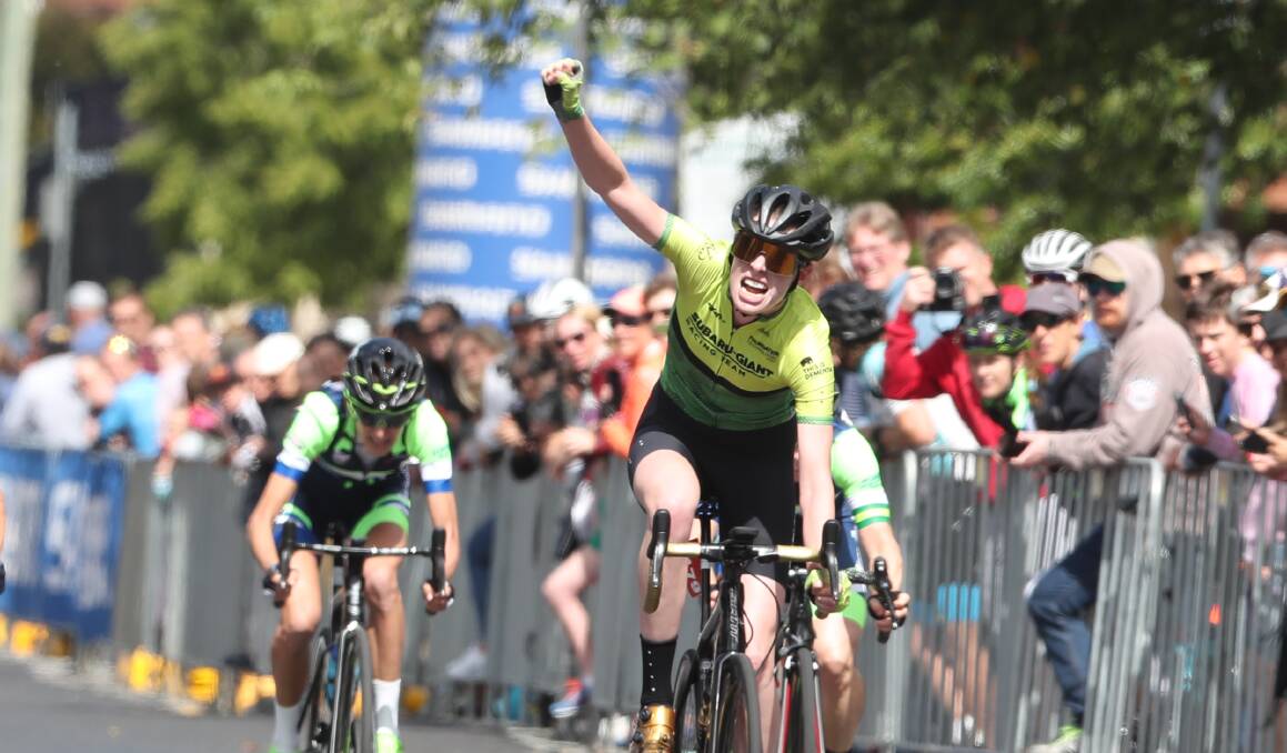 WINNER: Local rider Emily Watts was the first rider across the line in the women's long course in last year's Bathurst Cycling Classic. Photo: PHIL BLATCH