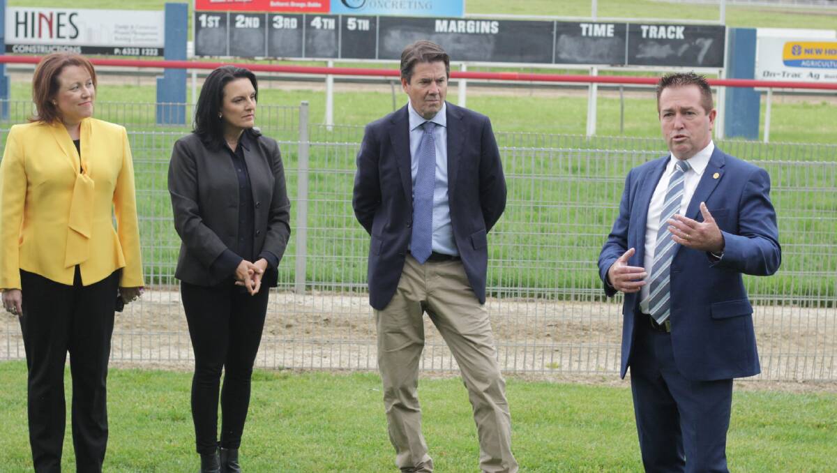 Racing NSW's Saranne Cooke, Bathurst Thoroughbred Racing Club general manager Michelle Tarpenning, Minster for Racing Kevin Anderson and Member for Bathurst Paul Toole. Photo: BRADLEY JURD