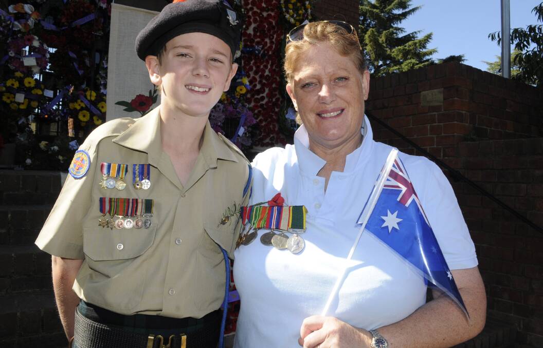 ANZAC DAY: Jack Kiernan, with his mother Maureen Sharp. 042516canzac11