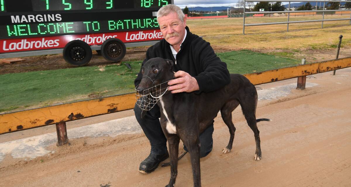 MAIDEN WIN: Mandurama trainer Stephen Cleary with his maiden winner Somers Lane at Kennerson Park on Monday afternoon. Photo: CHRIS SEABROOK 061818cdogs2