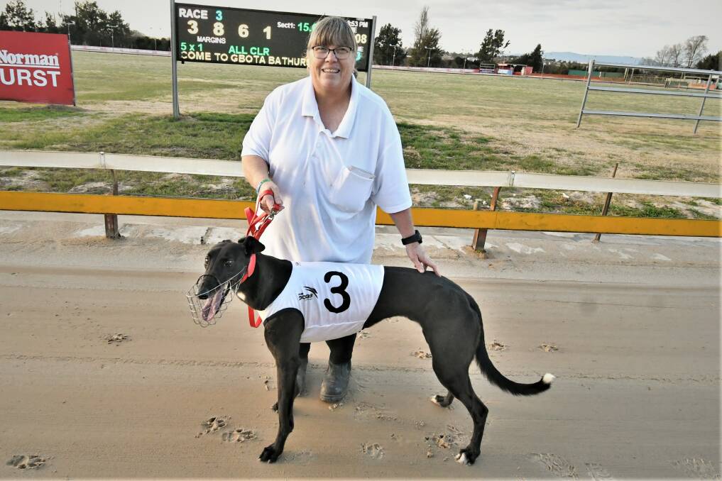 WINNER: Maryvale trainer, Tania Trappett with Windy Pines after the win in race three at Kennerson Park on Monday. Photo: CHRIS SEABROOK 062121cdogs2