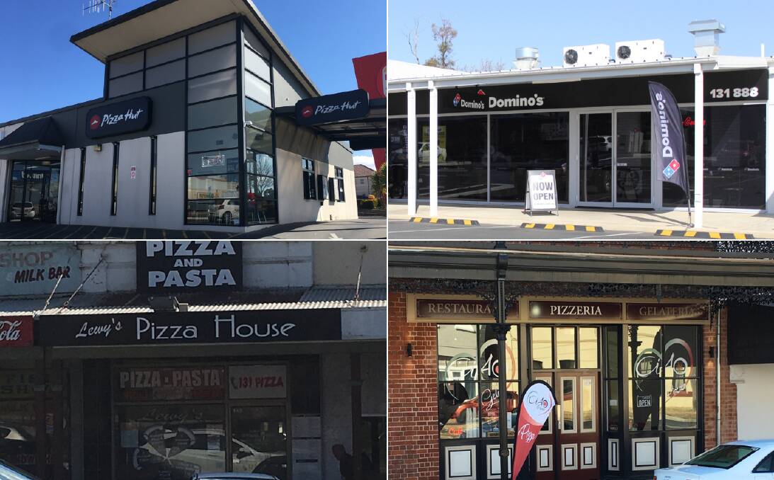 PIZZA DEMAND: Four Bathurst pizza eateries from top left: Pizza Bathurst, Domino's West Bathurst, Ciao Pizza Bathurst and Lewy's Pizza House. 