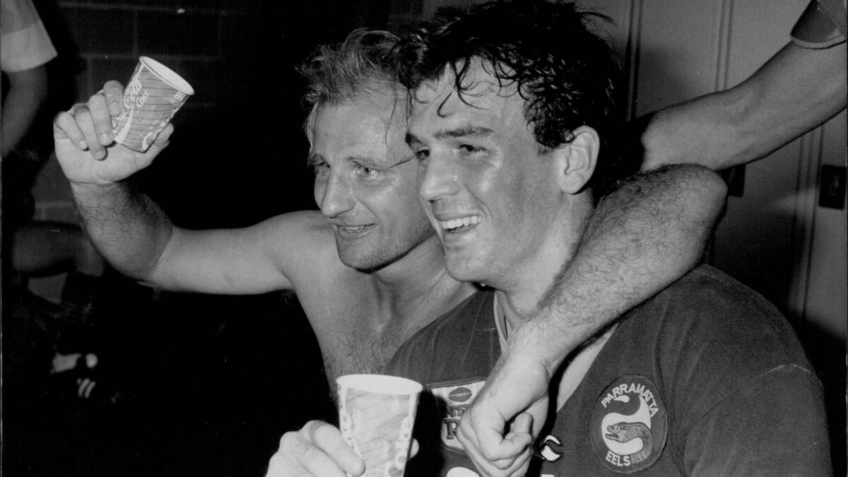 Parramatta great Peter Sterling, pictured alongside John Muggleton during his playing days, says he will donate his brain to help the research into Chronic Traumatic Encephalopathy. Photo: DAVID PORTER