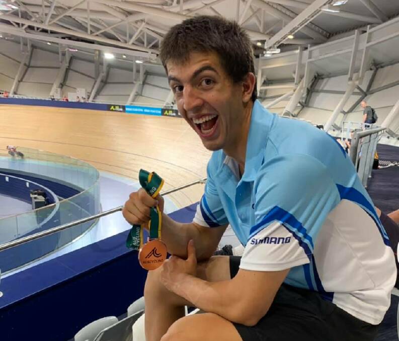 THIRD PLACE: Bathurst cyclist Daniel Googe with his bronze medal from the under 19s men's keirin. Photo: CONTRIBUTED