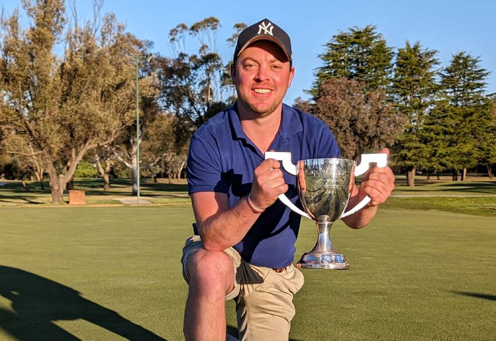 Michael Stanford with the Bathurst Open A grade trophy. Picture supplied