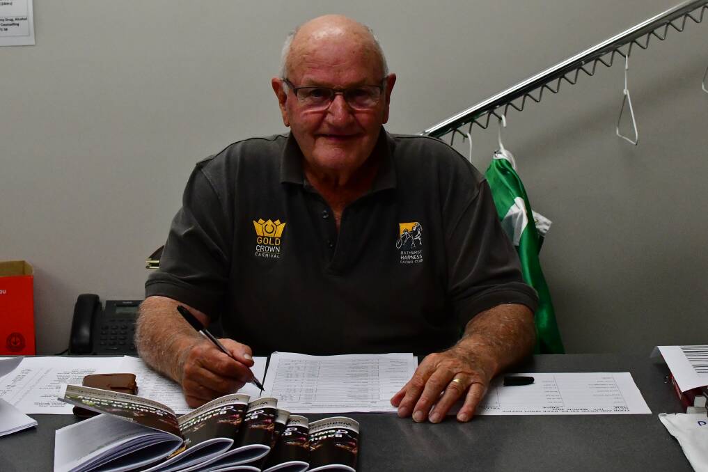 CLUB IDENTITY: Geoff Kelly (pictured) has been helping run the race office at the Bathurst Harness Racing Club alongside his wife Jan for almost two decades. Photo: BRADLEY JURD