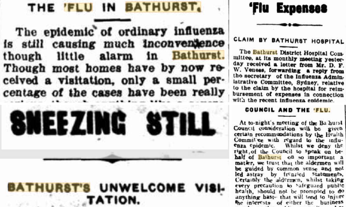 LOOK BACK IN TIME: Snippets from the National Advocate back in 1919, when the Spanish flu infected Bathurst. Photos: TROVE