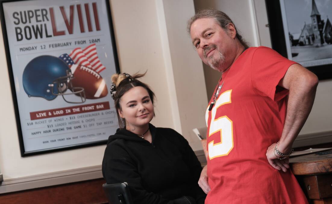 The Family Hotel's Rona Fitzpatrick and Cletis Carr excited for the pub's Super Bowl event on Monday, February 12, 2024. Picture by James Arrow