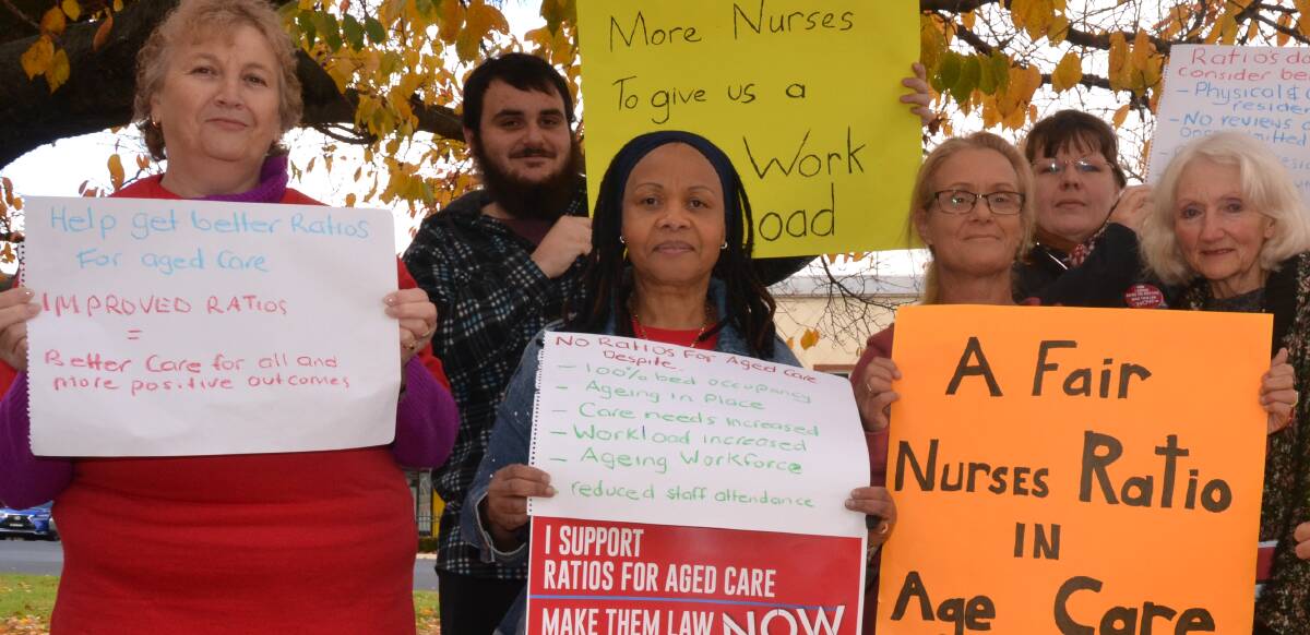 WE NEED MORE: Bathurst nurses were campaigning for more staff in aged care facilities in Bathurst and NSW on Monday morning. Photo: BRADLEY JURD