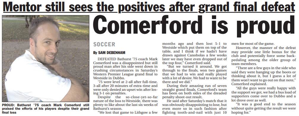 Mark Comerford, pictured back in 2008, was the coach when Bathurst '75 last had a team in the Western Premier League.