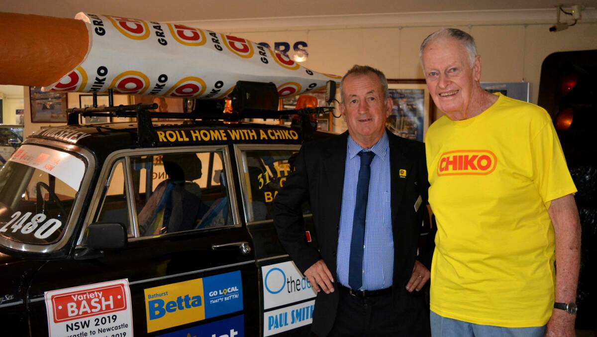CLASSIC CAR: Mayor Bobby Bourke with John Lindsell and the 1964 Wolseley Mk 2 that has completed 31 Variety Bash events.