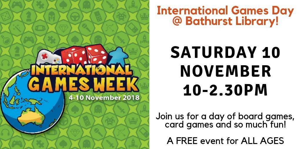 Free Event: Join us at the Bathurst Library on Saturday, November 10 to celebrate International Games Week! For all ages.