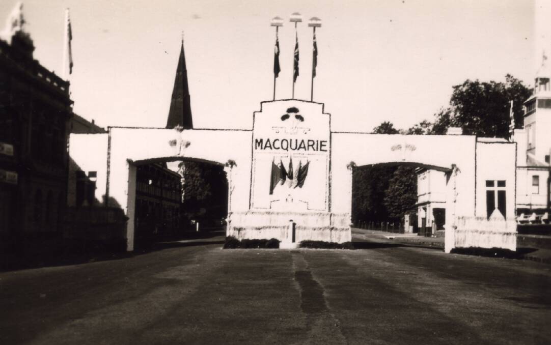 CELEBRATION: The ‘Macquarie’ dual arch with flags on top. Bathurst was fortunate to secure a visit by NSW Governor Lord Wakehurst in 1938.