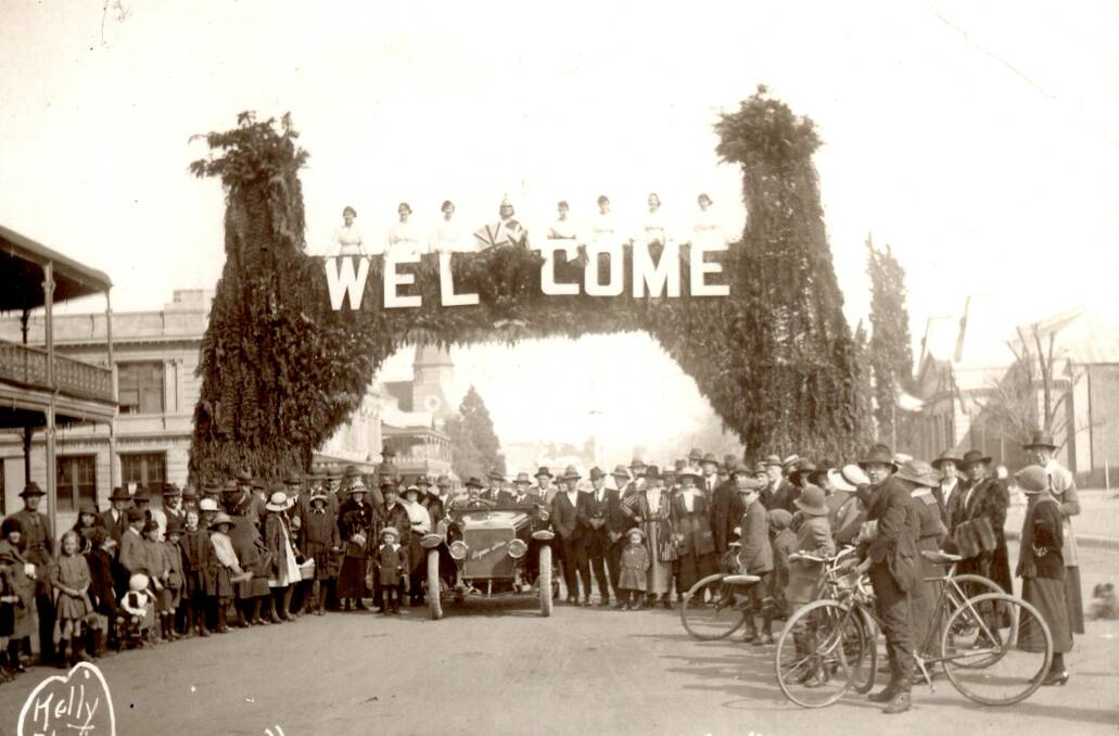 WARM WELCOME: The welcome arch for the Prince of Wales' visit to Bathurst in 1920. He attracted thousands of well-wishers.